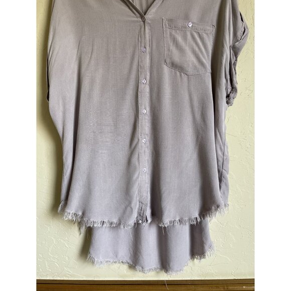Umgee Size XL Lavender Purple Raw Hem XL Button Up Short Sleeve Shirt Collared 1 - Picture 5 of 11